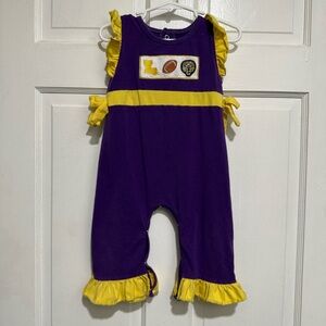 12-18 Month LSU Girls Romper Jumpsuit Louisiana Football Tigers Purple Yellow